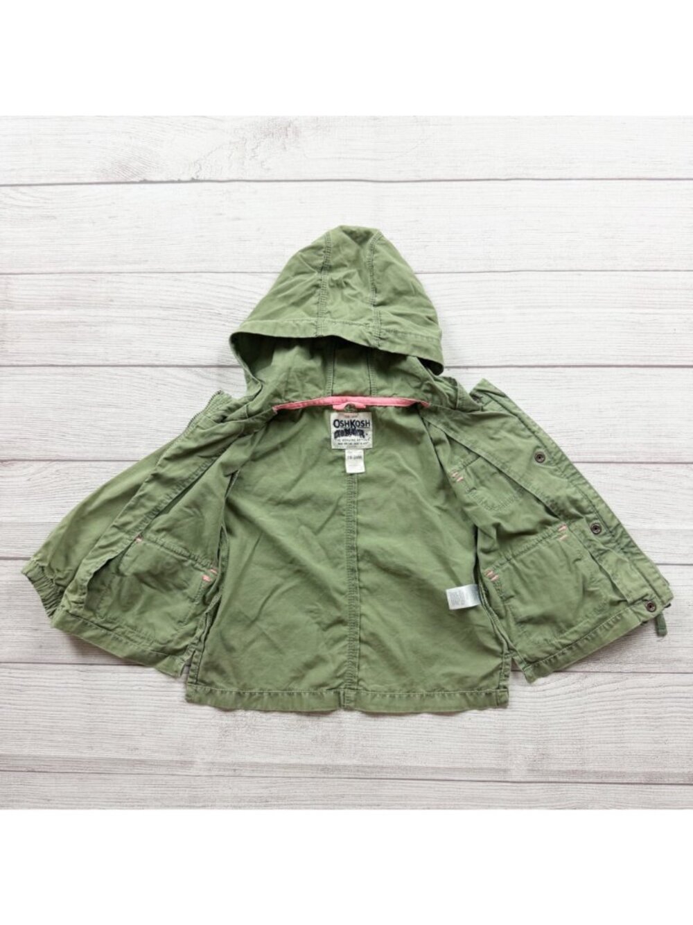 OshKosh Bgosh Green Hooded Jacket Pockets Toddler 18-24 Months - Picture 2 of 5